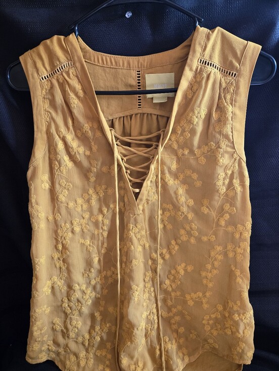 Maeve Tops - Maeve Mustard Lace-Up Embroidered Sleeveless Camisole NWOT